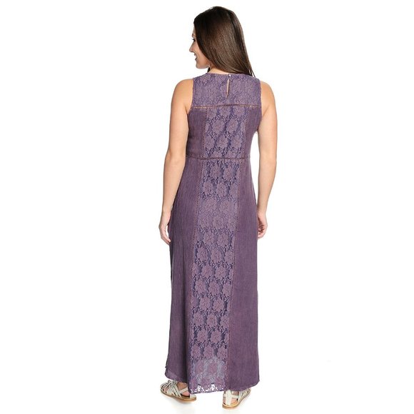 NWOT - Indigo Thread Mixed Media Acid Washed Keyhole Fully Lined Maxi Indigo 1X - Picture 2 of 2